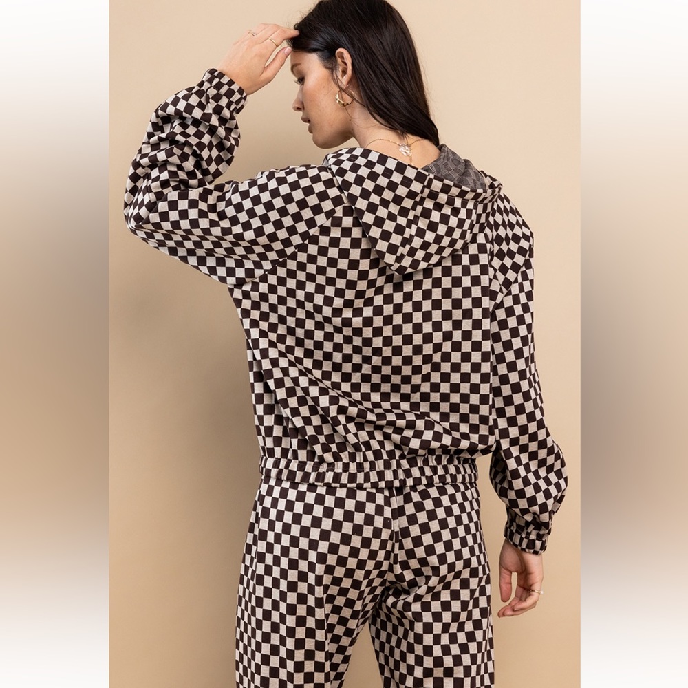Fabulous Checkerboard Hoodie Top and Jogger Pants Set - Picture 5 of 8